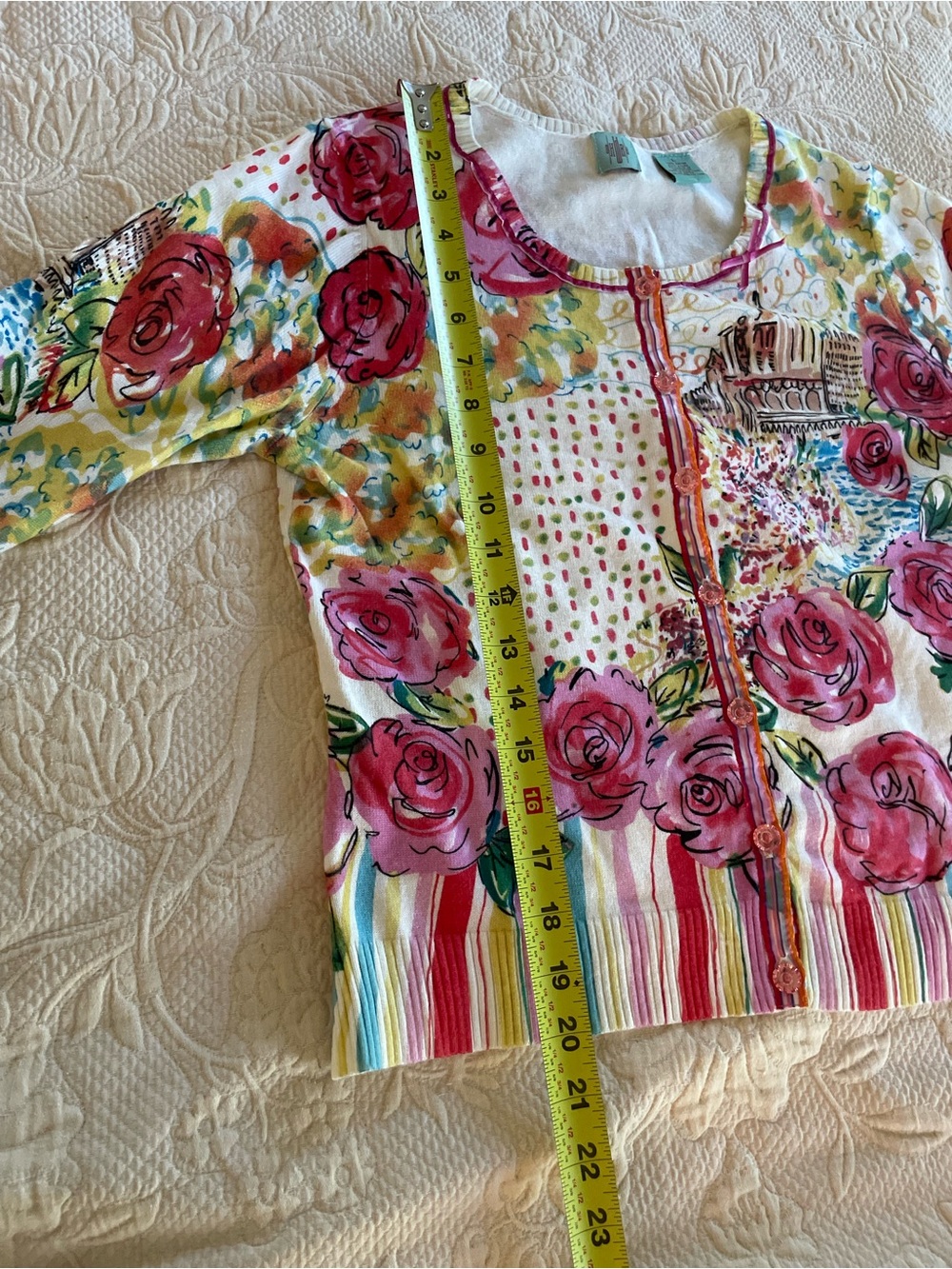Anthropology Button up Sweater with Ribbon detail, Artsy, size L - Picture 8 of 11